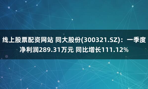 线上股票配资网站 同大股份(300321.SZ)：一季度净利润289.31万元 同比增长111.12%