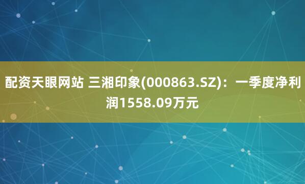 配资天眼网站 三湘印象(000863.SZ)：一季度净利润1558.09万元