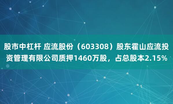 股市中杠杆 应流股份（603308）股东霍山应流投资管理有限公司质押1460万股，占总股本2.15%